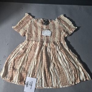 Angie Cream & Peach Striped Smocked Peasant Dress